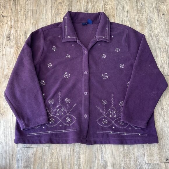 Fleece Vintage Sweater Women's 2X Snowflake Winter Purple - Picture 1 of 6